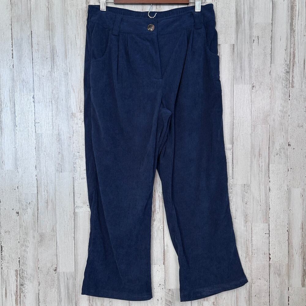 Halara Mid Rise Zipper Corduroy Pants M Petite Navy Stretch Travel Office Lounge
